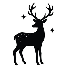 Silhouette of a majestic stag with antlers and sparkling stars on a white background