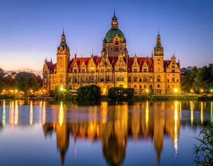 Fototapeta premium Beautiful Bavarian Town Hall at Night.