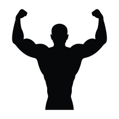 Silhouette of a muscular bodybuilder flexing his biceps in a powerful pose