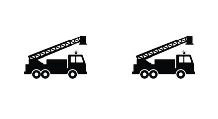Two black silhouette icons depicting fire trucks with extended ladders