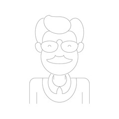 Abstract dotted outline portrait of a person wearing glasses and a collared shirt against a white background with a transparent overlay effect