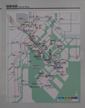 Tokyo BRT bus rapid transit system route map in Shimbashi, Tokyo, Japan. Oceober 5, 2025