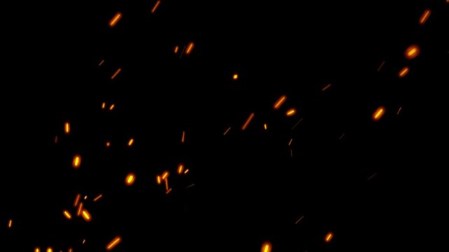 Glowing Fire Particles Flying Up Background. Glowing fire sparks and dust particles rising slowly upward.  fire sparkle overlay animation featuring glowing ember particles and fiery sparks rising.