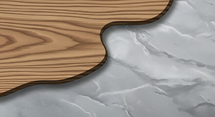 Contrasting Luxury Background: Smooth Wood Grain Texture Merging with Gray Marble Surface