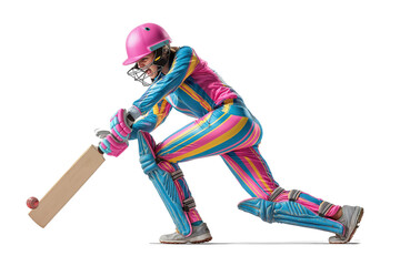 Woman cricket batter hitting ball during match
