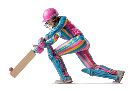 Woman cricket batter hitting ball during match