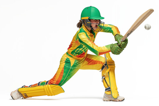 Woman cricket batter hitting ball playing sport - Powered by Adobe