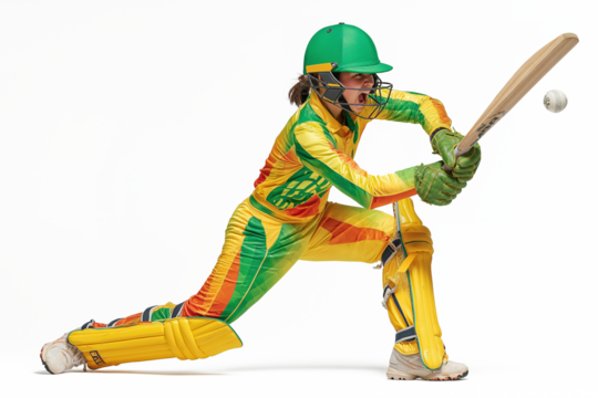 Woman cricket batter hitting ball playing sport