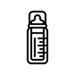 Simple Black Outline Icon of a Baby Bottle with Measurement Markings on a Transparent Background