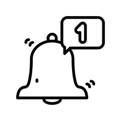 Simple Black Outline Icon of a Notification Bell with a Single Alert in a Speech Bubble on a Transparent Background
