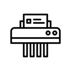 Simple Black Outline Icon of a Paper Shredder Machine With Document Being Shredded on a Transparent Background
