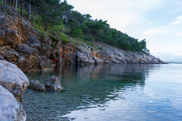 Vrbnik, Croatia - April 20, 2025: Panoramic view of the mountains and sea. Beautiful landscape of mountains, sea, and forest