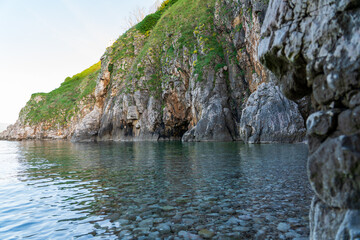 Vrbnik, Croatia - April 20, 2025: Panoramic view of the mountains and sea. Beautiful landscape of mountains, sea, and forest