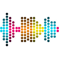 Abstract Hexagonal Sound Wave Graphic with Cyan Magenta Orange Yellow Gradient Colors and Transparent Background