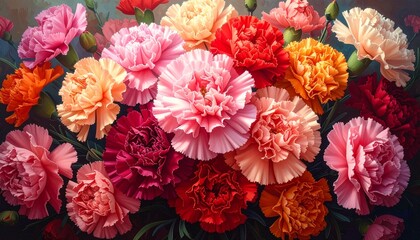 Vibrant Mixed Carnation Flowers Bouquet, Close-up