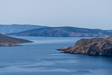 Prvić Island and Sveti Grgur, Croatia - April 20, 2025: Panoramic view of the mountains and sea.