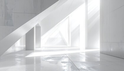 Obraz premium A bright, spacious interior design featuring clean lines and triangular architectural elements.