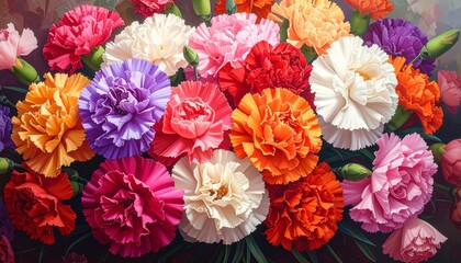 Vibrant Mixed Carnation Flowers Bouquet, Close-up