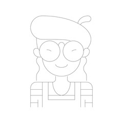 Simple Line Art Avatar Icon of a Person with Glasses and Hair Tied Back on Transparent Background