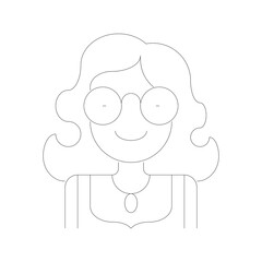 Simple Line Art Avatar of a Smiling Woman Wearing Glasses and Wavy Hair with a Transparent Background Minimalist Vector Icon