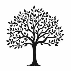 Fototapeta premium Silhouette of a lush tree with dense foliage against a stark white background artwork