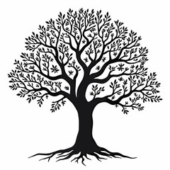 Fototapeta premium Silhouette of a detailed tree with branches and roots against a white background