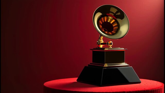 vintage gramophone on red background