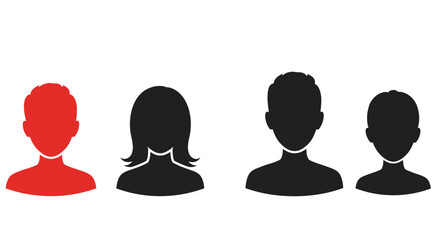 Silhouettes of four people one highlighted in red showing individuality