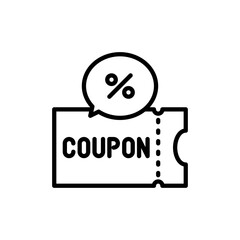 Simple Line Art Coupon Icon with Percentage Symbol in Speech Bubble on Transparent Background