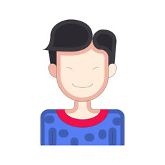 Simple Flat Avatar Portrait of a Person with Dark Hair and Blue Shirt with Red Collar on a Transparent Background Minimalist Design