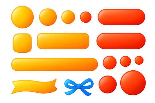 Collection of orange and red rounded buttons and ribbons isolated on transparent background