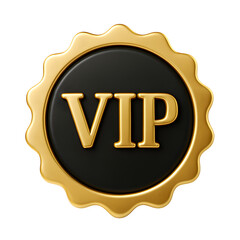 Golden vip award badge with black center isolated on transparent background