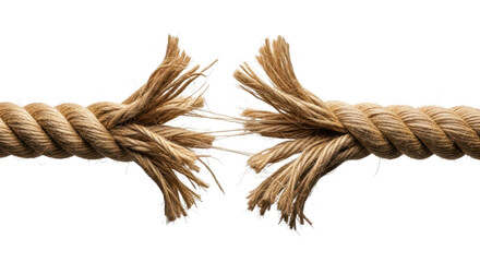 Fraying rope breaking under stress and tension. Isolated on transparent background, png