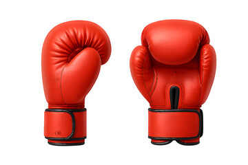 Pair of red boxing gloves isolated on transparent background