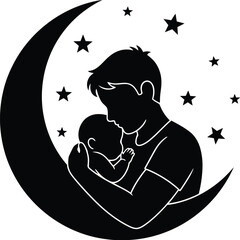 Restorative Sleep Silhouette of Parent and Baby with Crescent Moon


