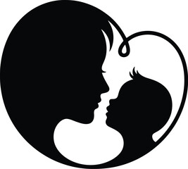 Double Silhouette of Parent and Baby Heads with Connecting Pattern


