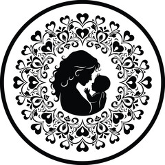 Parent and Baby Embrace Silhouette with Connecting Heart

