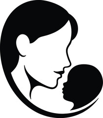 Double Silhouette of Parent and Baby Heads with Connecting Pattern

