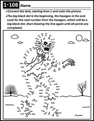 Halloween dot to dot with zombie man , coloring and activity for kids, preschool, kindergarten and homeschool , fit for 8.5”x11” size