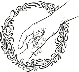 Close-up Silhouette of Parent and Baby Hands with Abstract Gratitude Lines

