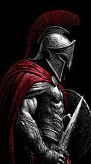 Spartan Warrior in Ancient Armor: Mythical Fighter in Heroic Pose on White Background