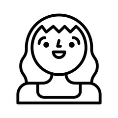 Simple Line Art Icon of a Smiling Person with Wavy Hair and Open Mouth on Transparent Background
