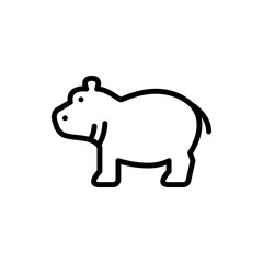 Simple line art illustration of a hippo on a transparent background in black and white