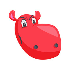 Angry Red Hippo Cartoon Character Head With Big Eyes And Ears On Transparent Background Fun And Playful Style