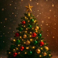 Beautiful Christmas Tree with Golden Ornaments and Glowing Lights &ndash; Festive Holiday Decoration