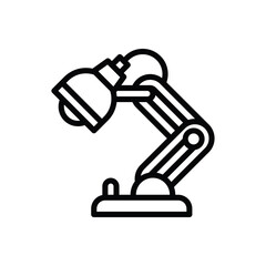 Adjustable Desk Lamp With Hinged Arm And Round Base In A Black Outline Style With A Transparent Background