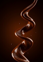 Spoonful of melted chocolate swirling in motion, deep brown background, indulgent dessert photography for luxury ads