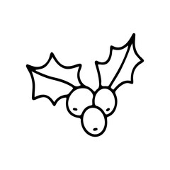 Simple Line Art Illustration of Holly Leaves and Berries with a Transparent Background Perfect for Seasonal Graphics and Holiday Designs