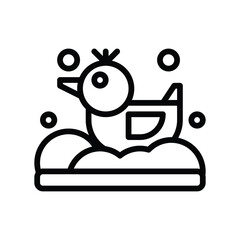 Simple Line Drawing Icon of a Rubber Duck Floating Among Bubbles on a Transparent Background