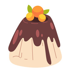 Cartoon Dessert With Chocolate Drizzle and Oranges Isolated on Transparent Background